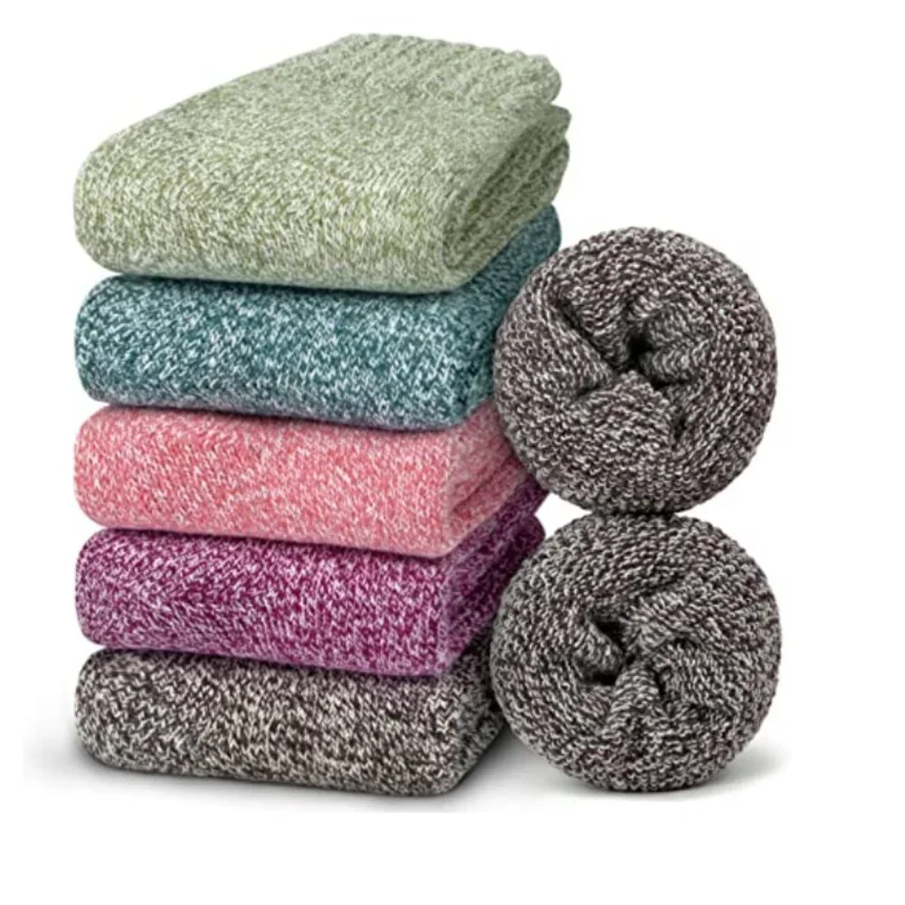5 Pairs Luxury Wool Soft Socks Warm Winter Fall Womens Thick Cozy Knit N…